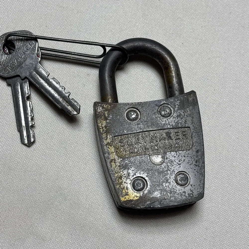 Vintage Slaymaker Rustless Antique Padlock 2 Keys Lock Works Patina Steel Rare